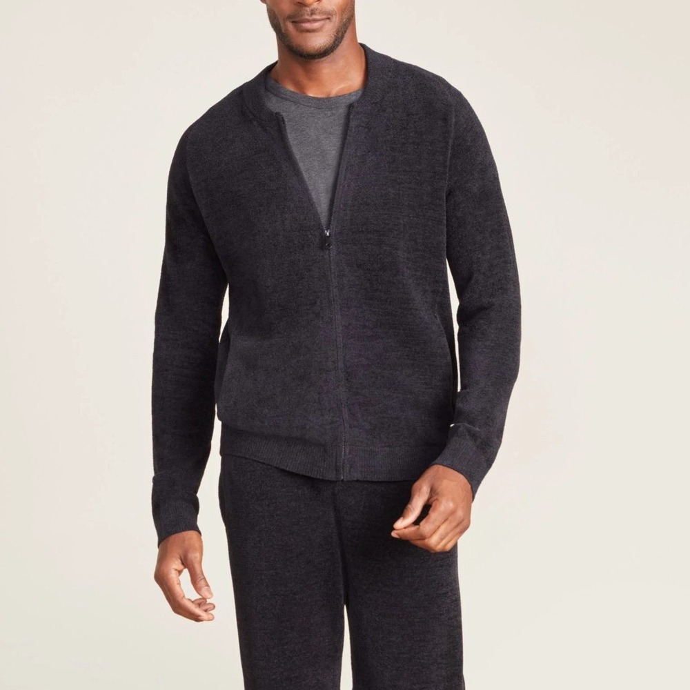 Barefoot Dreams Men's Cozy Chic Ultra Lite Plush Zip up Sweater Gray Small